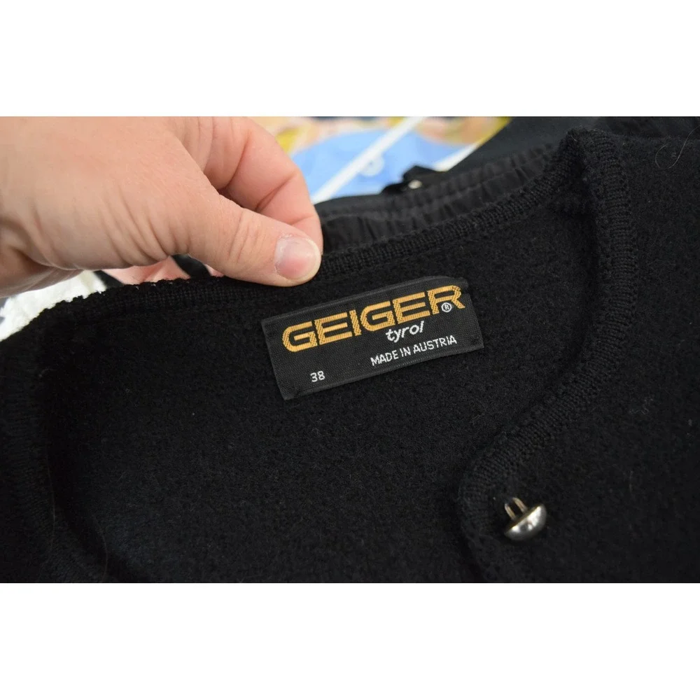 Geiger Tyrol Boiled Wool Jacket 38 Black Scalloped Hem Silver Button Austria